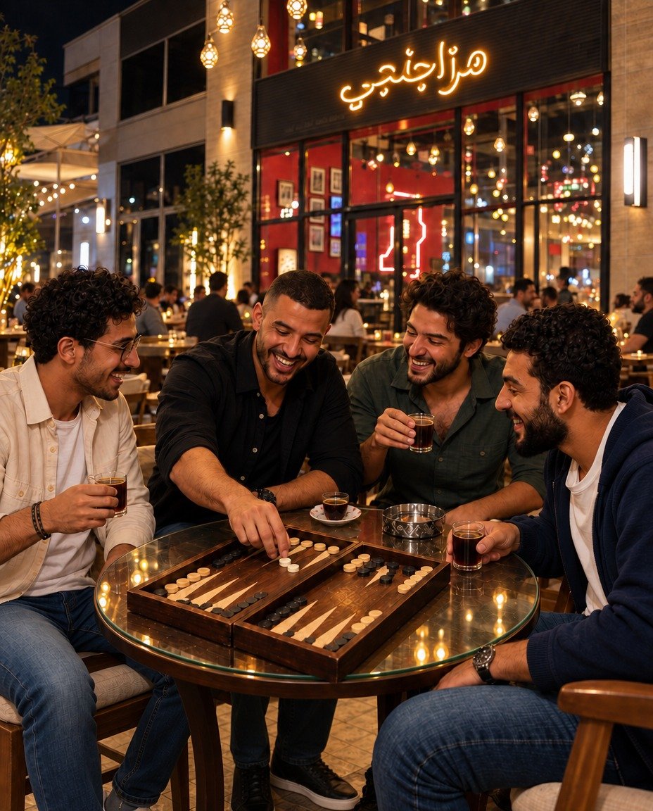 أصحاب بيلعبوا طاولة وبيشربوا شاي قدام مزاجنجي